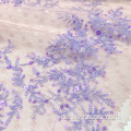 Polyester Stickereispitze Mesh Stoff mit purpurroter Paillette
